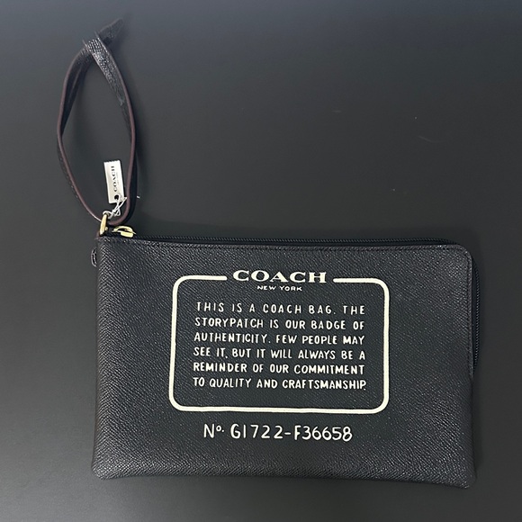 Coach Handbags - Coach NWT Black Textured Large Wristlet. Black w Maroon Tubing & Gold Hardware.